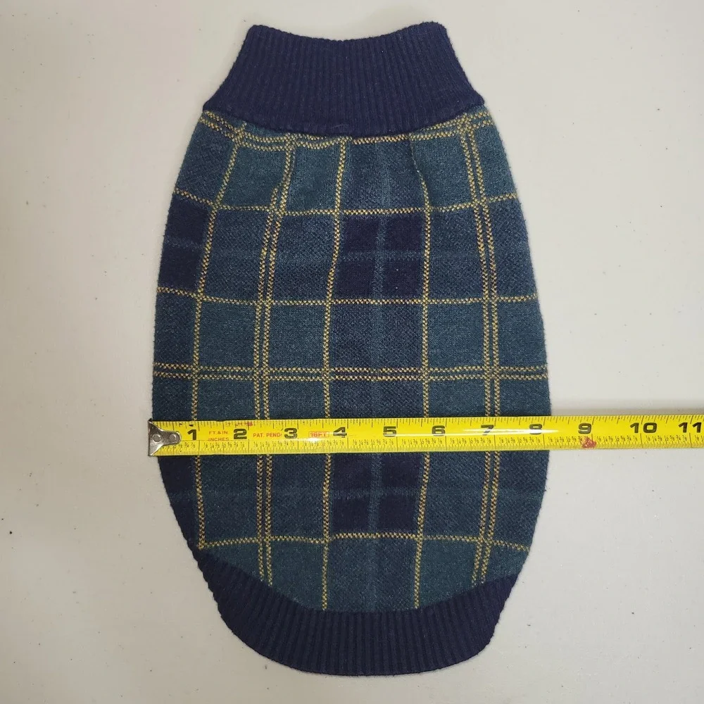 Classic Plaid Dog Sweater Navy Green Yellow‎ Argyle Knit Pet Apparel
